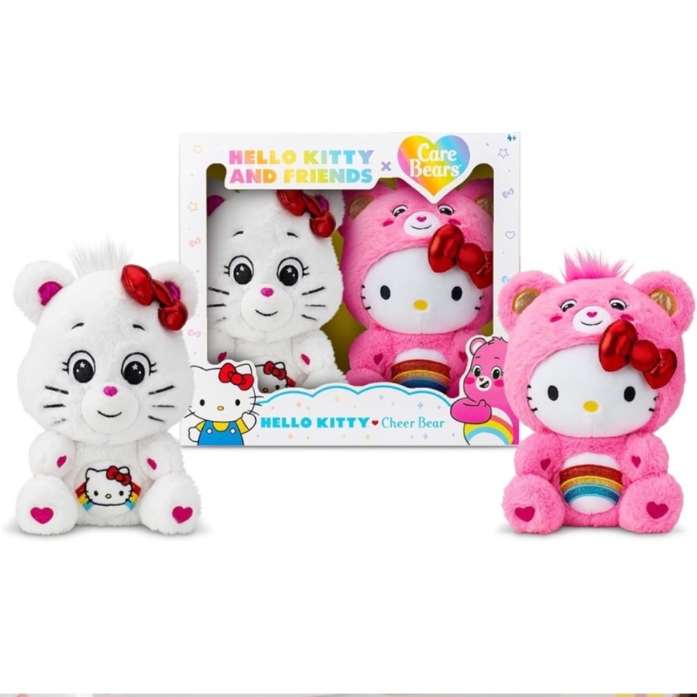 Hello Kitty x Care Bears Friends Plush 2pc Set with Cheer Bear Brand new in box!